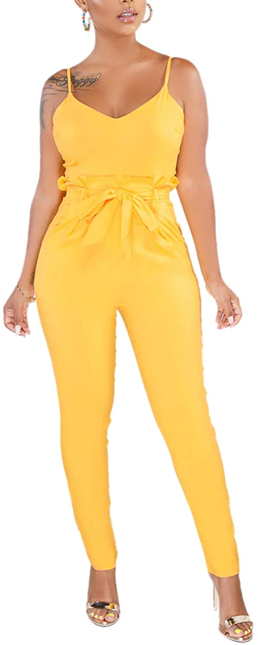 Price:$29.99 Women's Casual Adjustable Spaghetti Strap Jumpsuits Bodycon Sleeveless Long Pants Elegant Rompers with Pockets : Clothing, Shoes & Jewelry