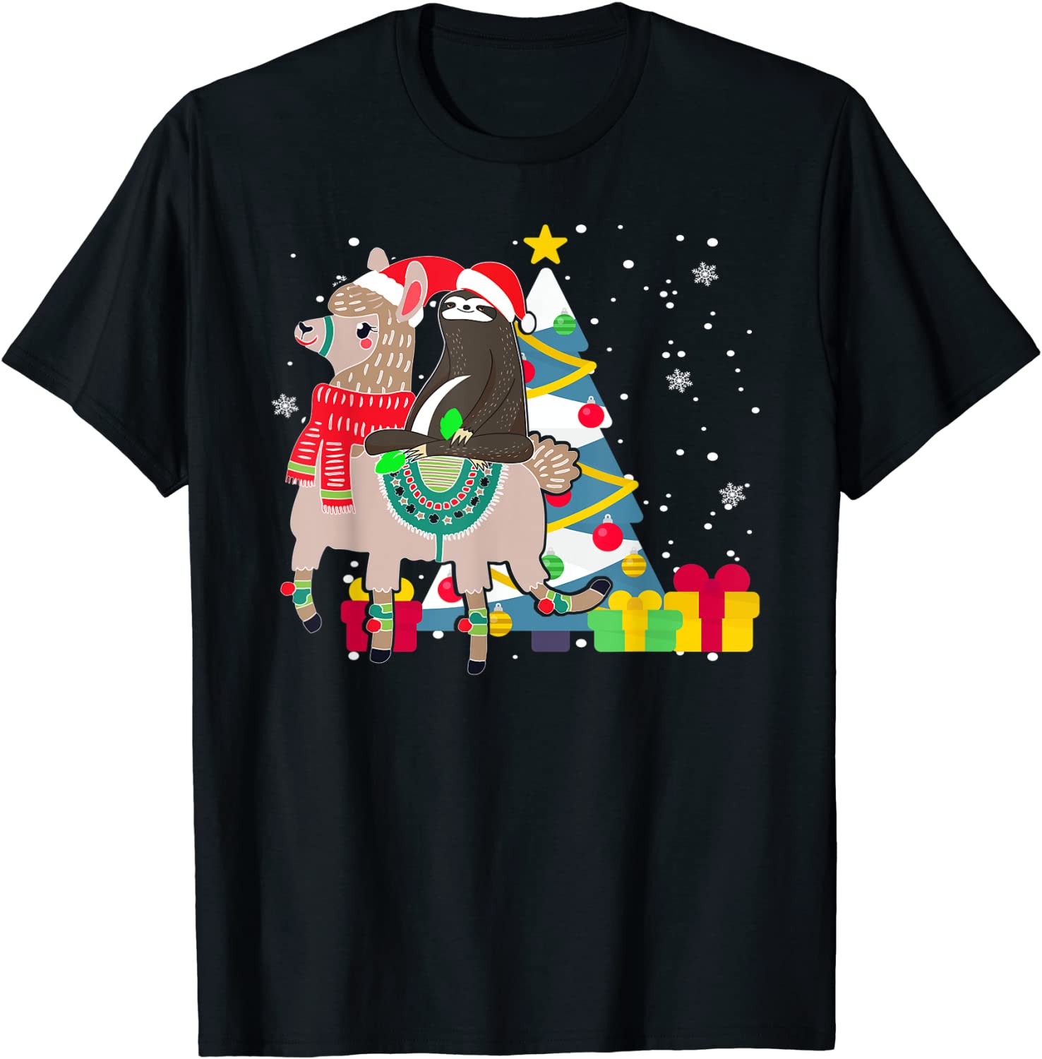 Price:$13.07 Sloth Riding Llama Reindeer Holiday Christmas Believe T-Shirt : Clothing, Shoes & Jewelry