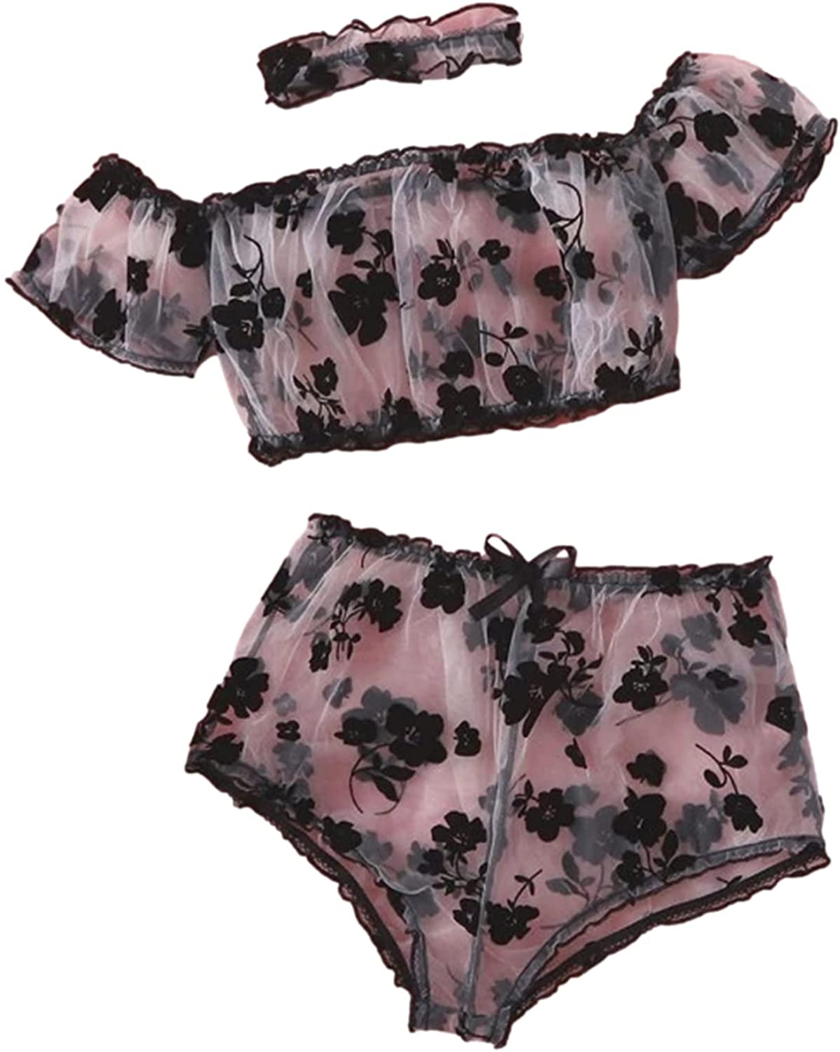 Price:$12.99 Sexy Ruffle Mesh Sheer Embroidered Floral Lingerie Set Choker Bra and Party 3 Piece: Clothing, Shoes & Jewelry
