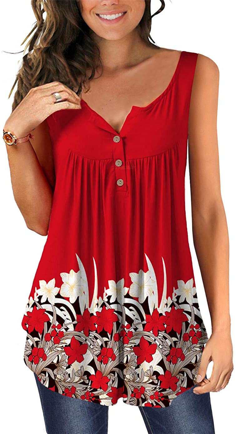 Price:$12.99 Sleeveless Tank Top for Women Casual Loose Fitting Shirts V Neck & U Neck Tunics Floral Printed at Amazon Women’s Clothing store