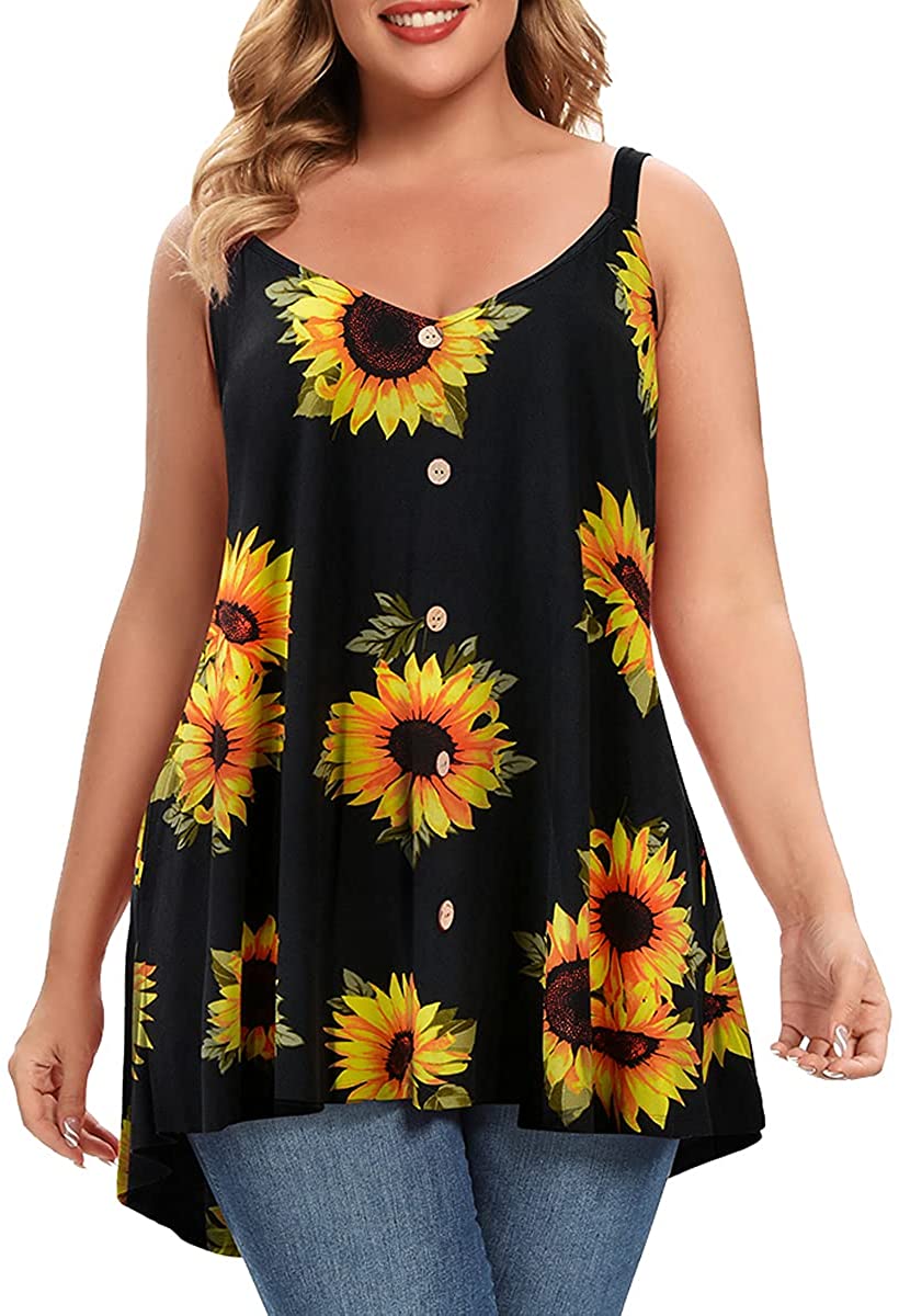 Price:$21.99 Plus Size Camisole V Neck Button Cami Tank Tops Women's Sleeveless T-Shirt Tunics at Amazon Women’s Clothing store