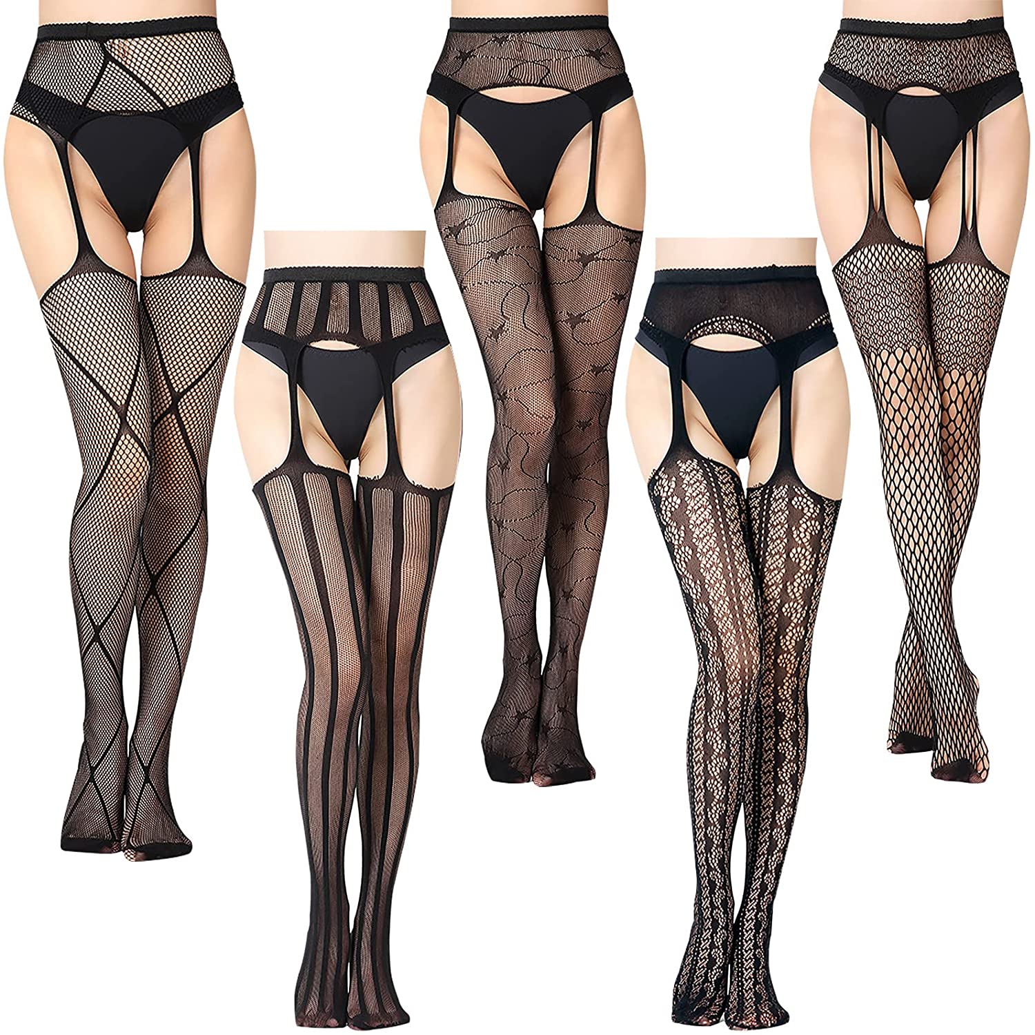 Price:$15.89 Pairs Black Thigh High Stockings, Sexy Fishnet Tights, Crotchless Suspender Pantyhose for Women, Fishnet Leggings with Toe Encryption, One Size : Clothing, Shoes & Jewelry