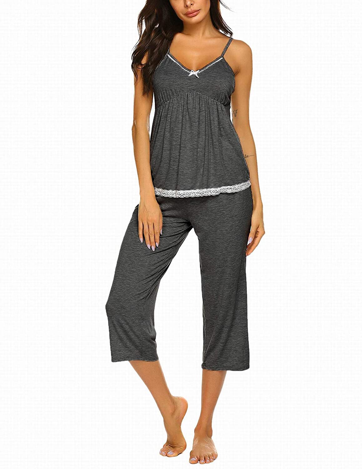 Price:$12.99 Womens Pajamas Set V-Neck Cami Top and Capris Pants Sleepwear Pjs Set S-XXL at Amazon Women’s Clothing store