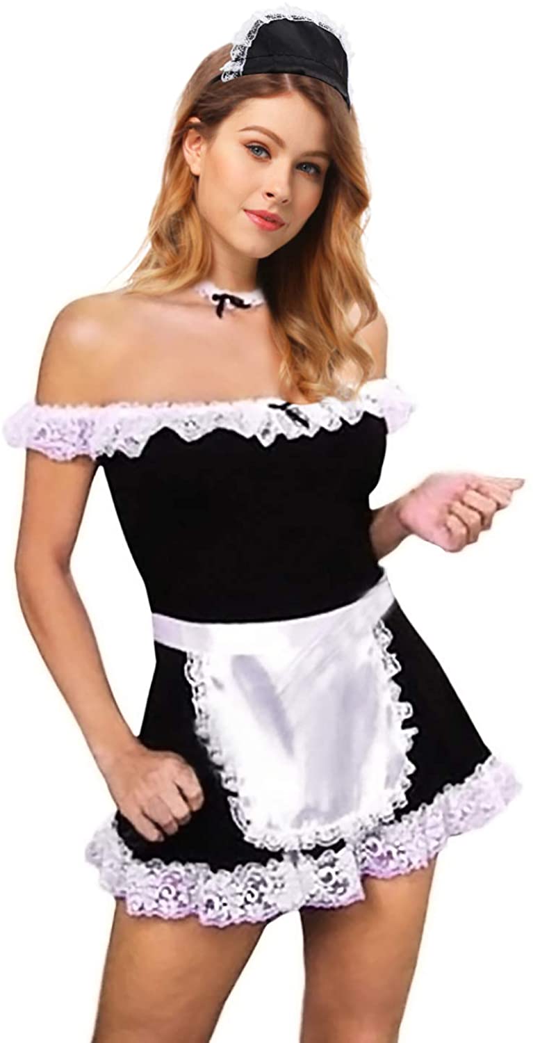 Price:$16.99 Maid Costume 5 Pieces Dress Apron Neck Head Piece Black/White, One Size: Clothing, Shoes & Jewelry