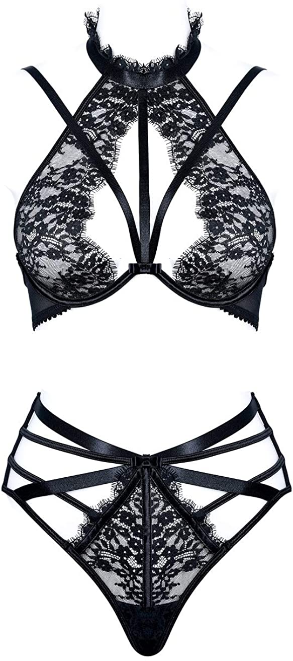 Price:$19.99 Sexy Lace Lingerie Set, Strap Bra Front Lace Choker with Highwaist Panty 2 Pieces Bra Set: Clothing, Shoes & Jewelry
