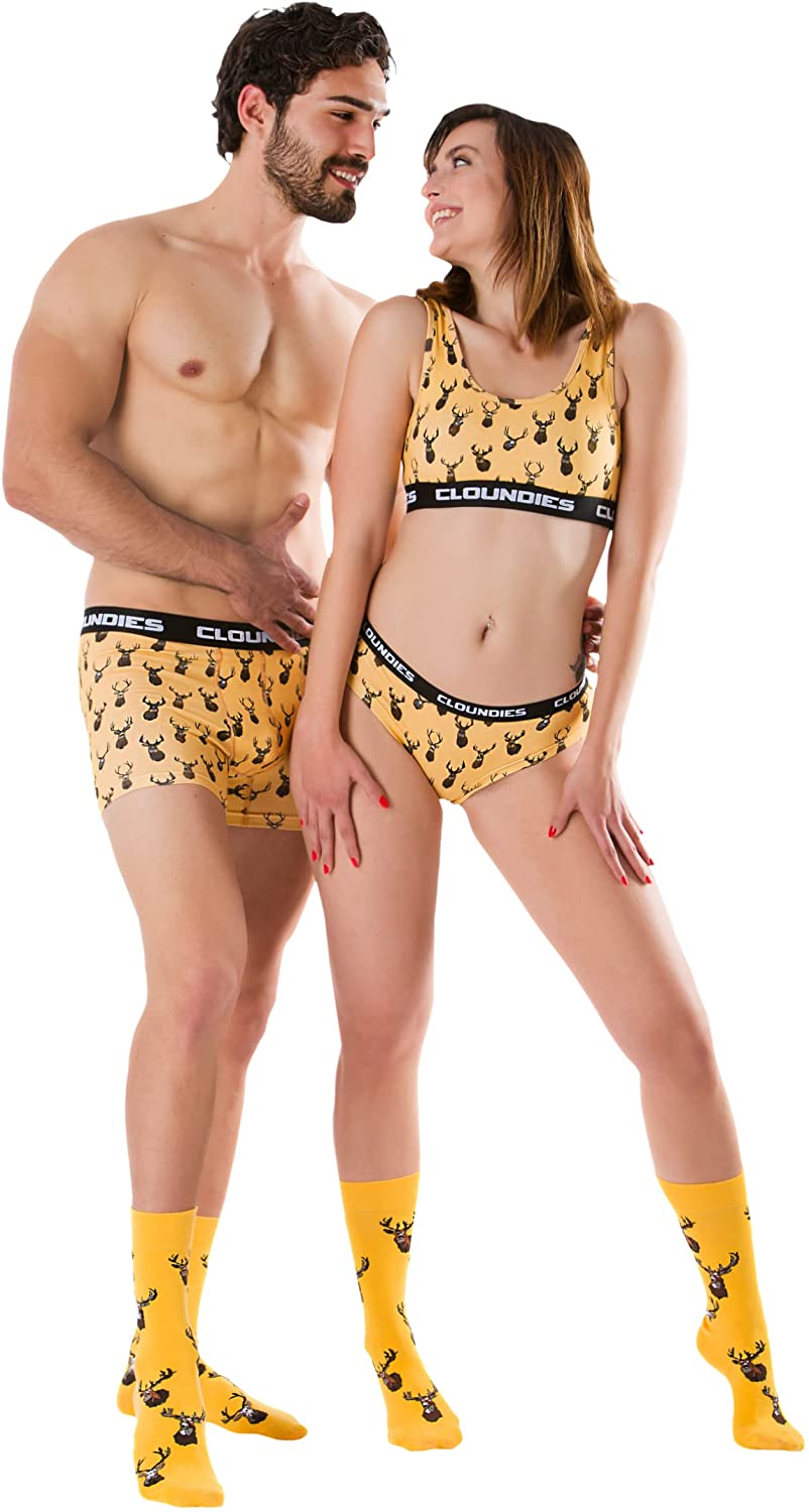 Price:$24.90 Matching Underwear for Couples -Deer Design Cotton Undies Set with Socks - His and Hers Gift at Amazon Women’s Clothing store