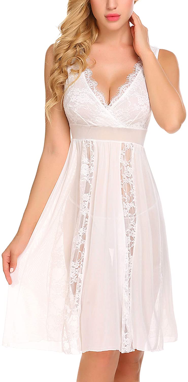 Price:$15.99 Babydoll Lingerie for Women Sexy Nightgowns for Bride Lace Chemise Lingerie Nighty at Amazon Women’s Clothing store