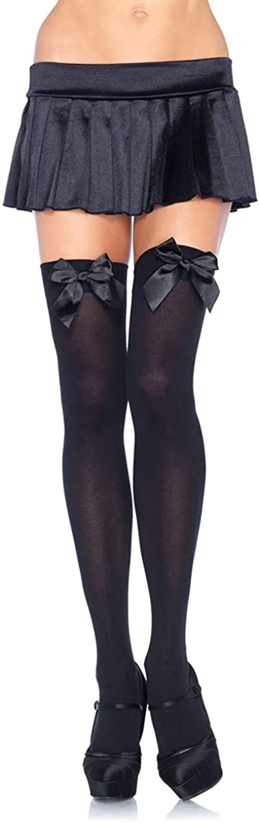 Price:$6.99 Avenue Women's Satin Bow Accent Thigh Highs : Clothing, Shoes & Jewelry