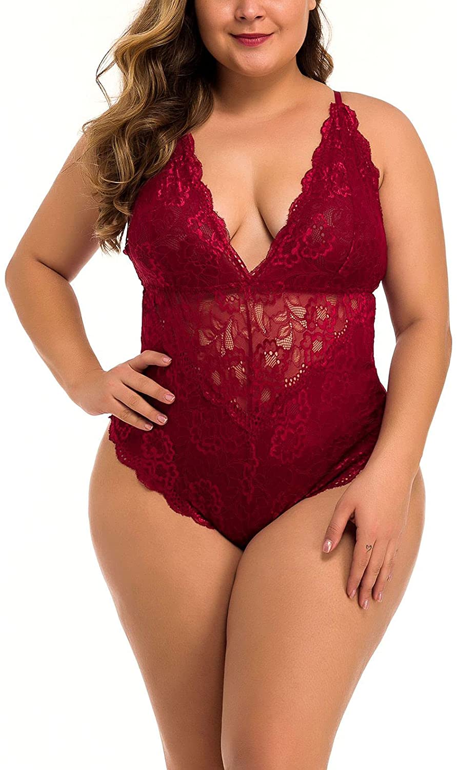 Price:$7.97 Lace Bodysuit Lingerie for Women Sexy Embroiedered V Neck One Piece Club: Clothing, Shoes & Jewelry