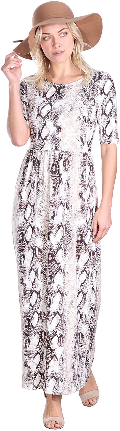 Price:$26.99 Women’s Long Casual Print Maxi Dress 3/4 Sleeves Plus Size Made in USA at Amazon Women’s Clothing store