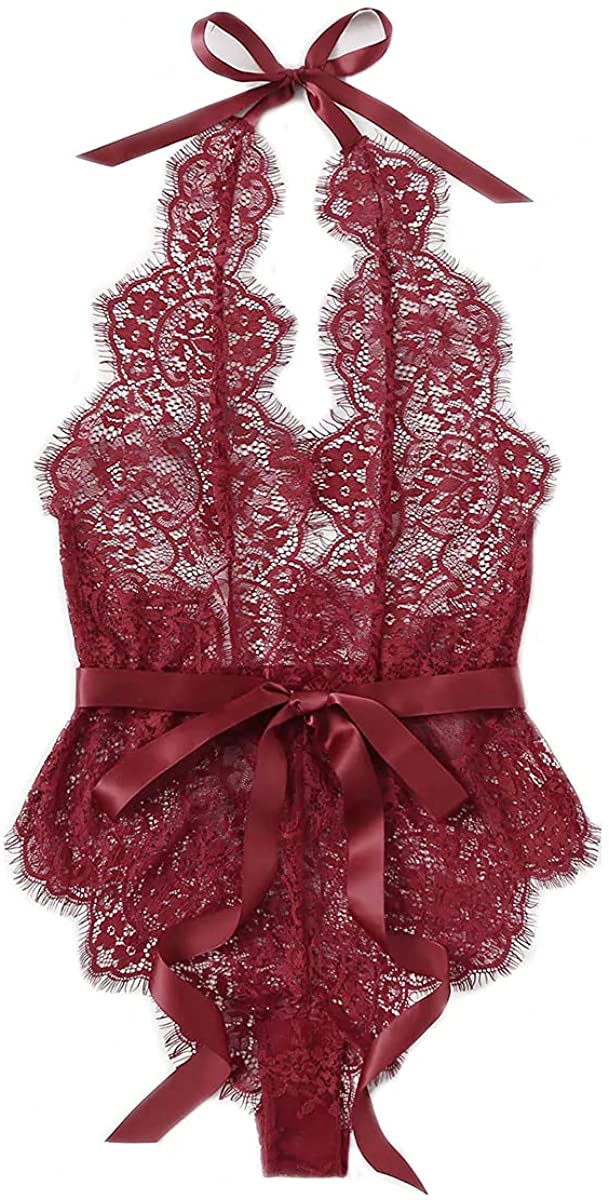 Price:$8.99 Women Sexy Lingerie One Piece Sheer Lace Teddy Bodysuit Sleepwear Nightwear at Amazon Women’s Clothing store