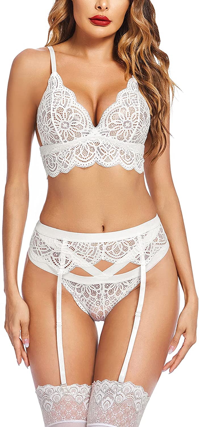 Price:$12.99 Women Lingerie Set with Garter Belts Sexy Bra and Panty 3 Piece Lingerie Sets: Clothing, Shoes & Jewelry