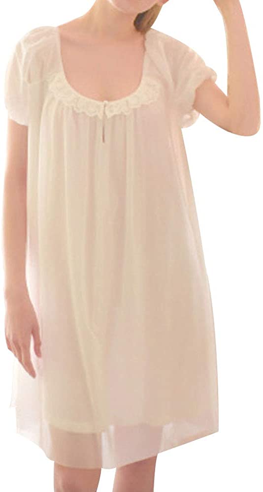 Price:$38.86 Summer Vintage Short Sleeve Nightgown Victorian Sheer Mesh Sleepdress at Amazon Women’s Clothing store