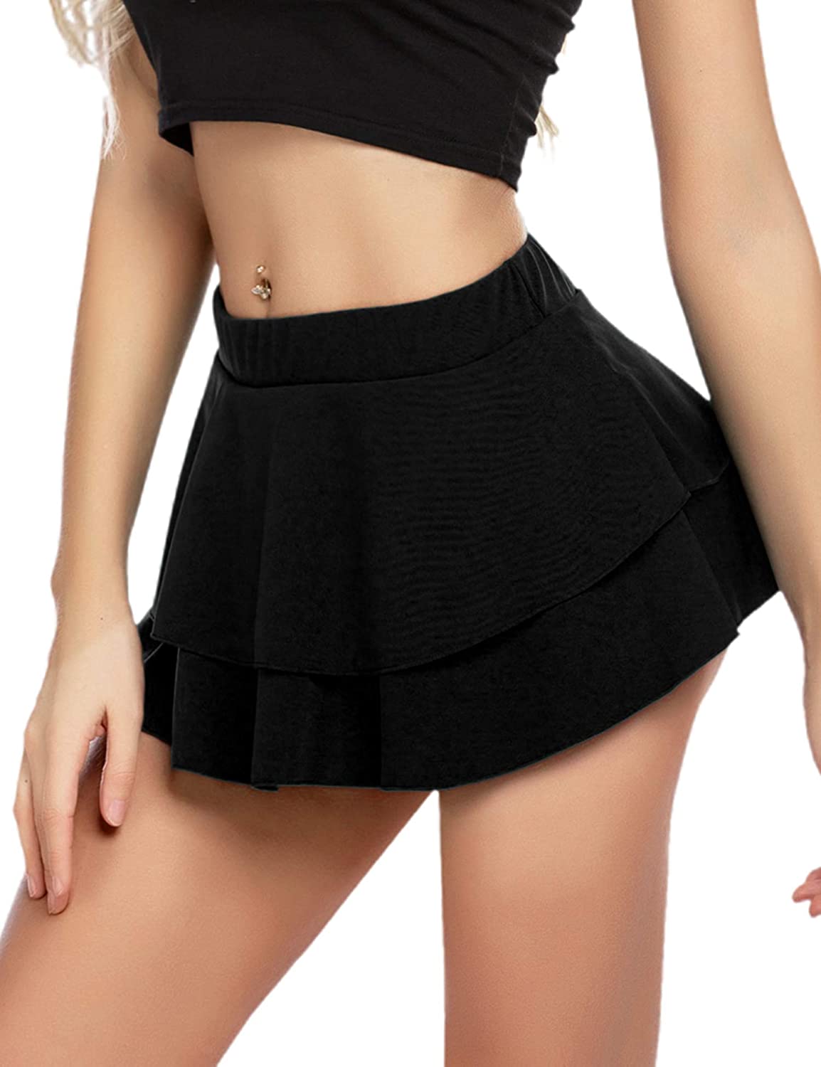 Price:$16.99 Women Pleated Mini Skirt Solid Ruffle Lingerie Skirts : Clothing, Shoes & Jewelry