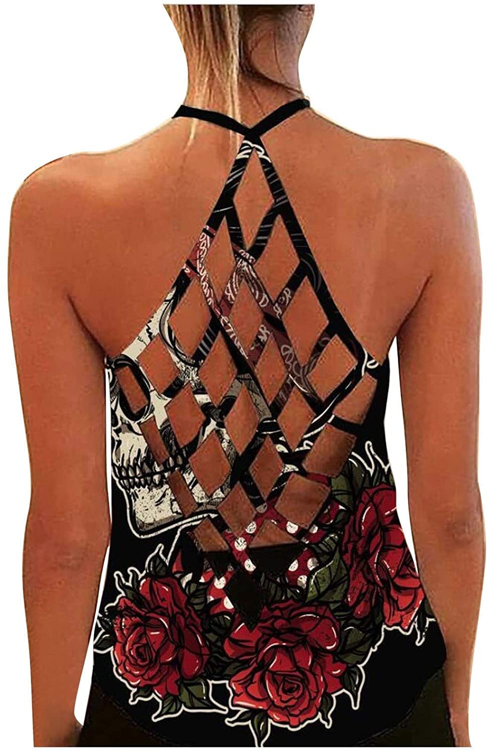 Price:$4.48 Summer Women's Sleeveless Yoga Workout Tank Tops Backless Printed Tunic Tops Loose Fit Running Exercise T-Shirt : Clothing, Shoes & Jewelry