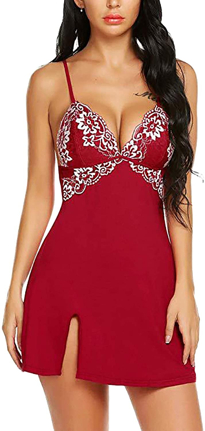 Price:$6.99 Lingerie Sexy Chemise V Neck Nightgown Lace Babydoll Floral Sleepwear Y131 S Red: Clothing, Shoes & Jewelry