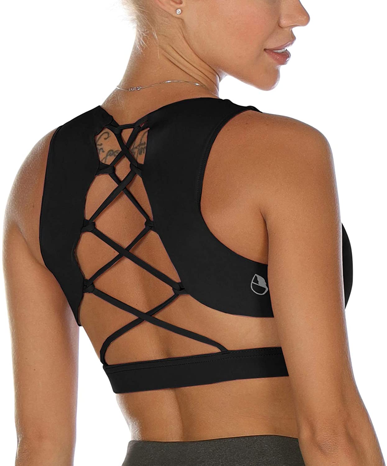 Price:$17.99 Strappy Sports Bra for Women - Sexy Gym Workout Yoga Bra with Removable Cups at Amazon Women’s Clothing store