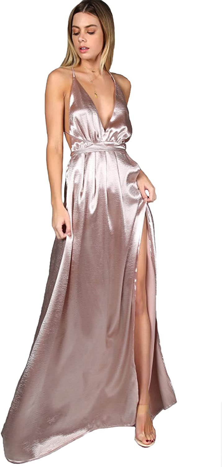 Price:$41.99 Women's Sexy Satin Deep V Neck Backless Maxi Club Party Evening Dress : Clothing, Shoes & Jewelry