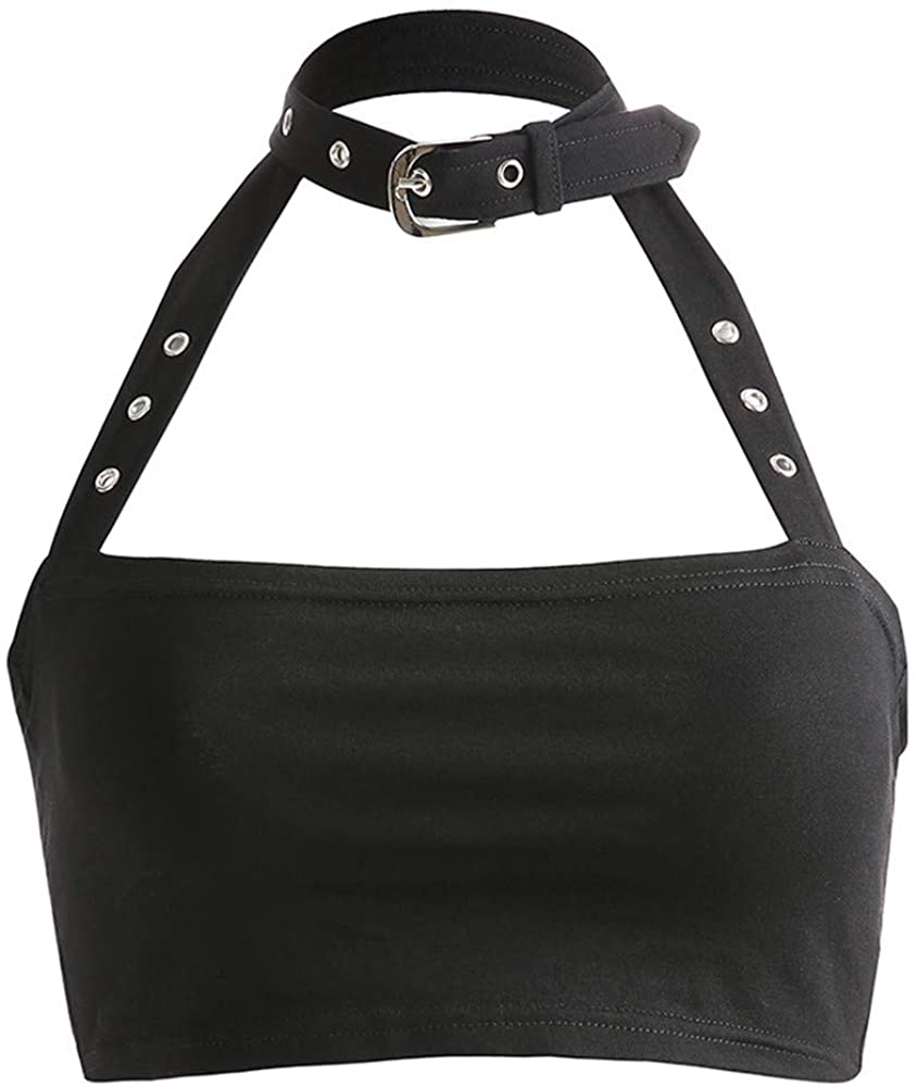 Price:$10.99 Cotton Halloween Punk Choker Halter Top Women Cami Backless Buckle : Clothing, Shoes & Jewelry