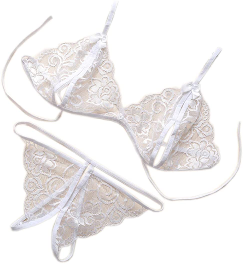 Price:$4.99 Plus Size Lace Lingerie for Women Halter Bra and Panty Set Bodysuit White | Amazon.com