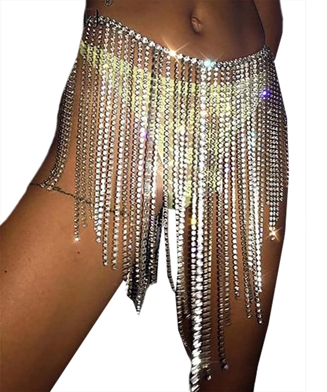 Price:$22.66 Rhinestone Body Chains Crystal Dance Skirts Tassel Sexy Bikini Beach Chain Hip Waist Belts Fashion African Swimsuits Nightclub Jewelry Accessories for Women and Girls (Silver) : Clothing, Shoes & Jewelry