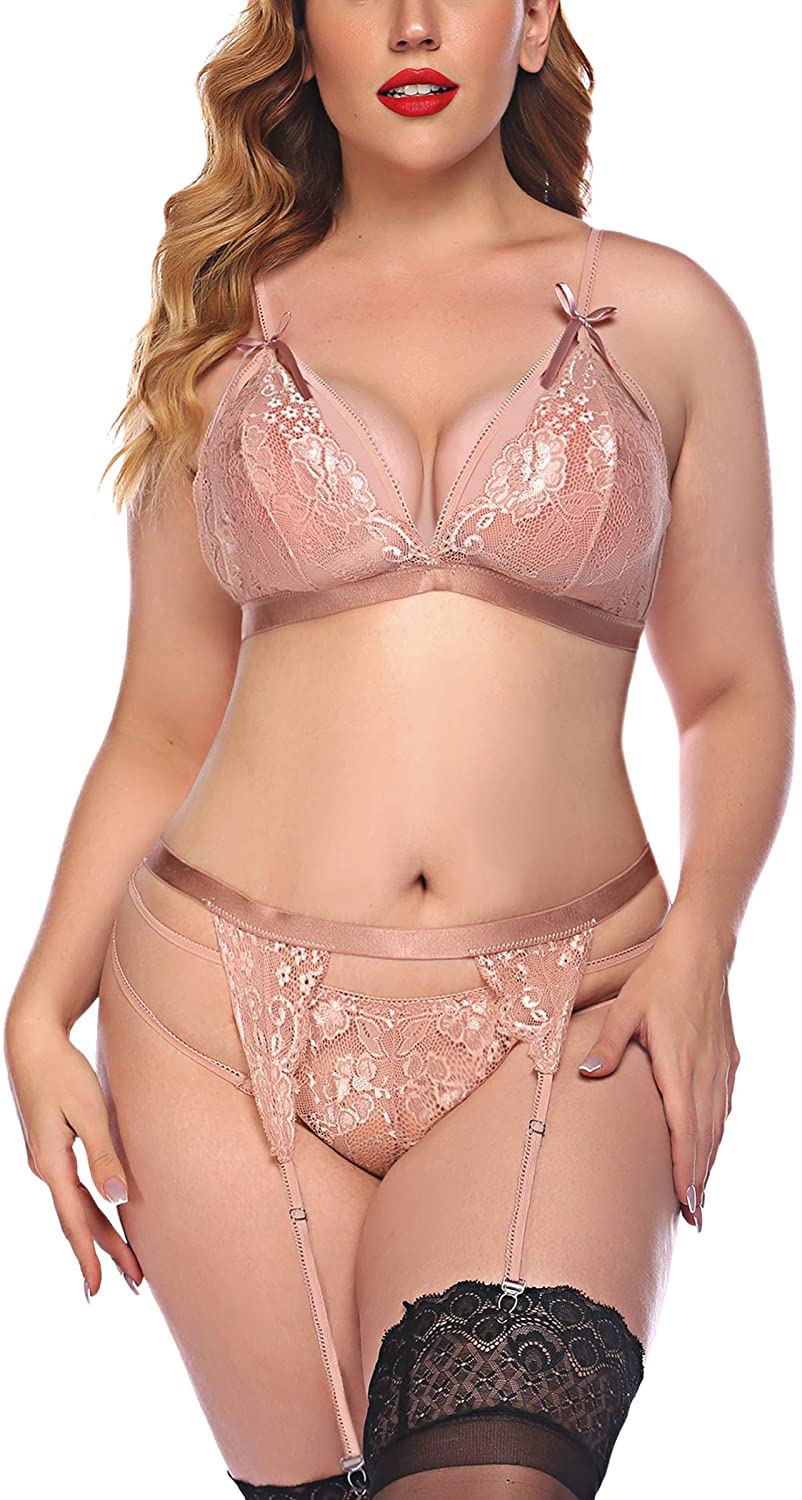 Price:$18.59 Women Lingerie Set Plus Size with Garter Belts Sexy Bra and Panty Underwear Lingerie Sets (Rose Pink, XL) : Clothing, Shoes & Jewelry