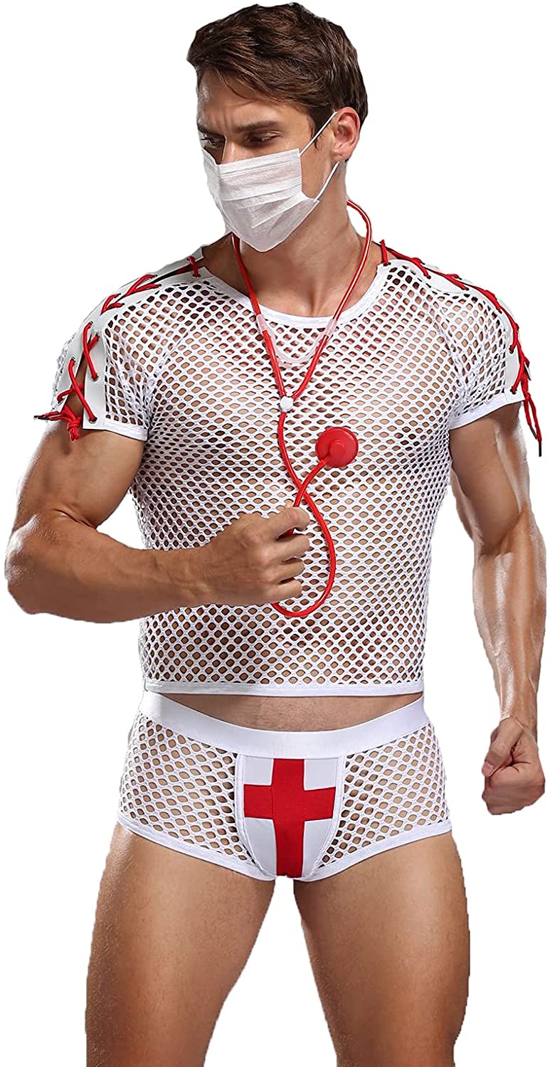 Price:$30.99 Mens Sexy Lingerie Set Role Play Doctor Uniform Night Club Costume Outfit White One Size Doctor-01: Clothing, Shoes & Jewelry