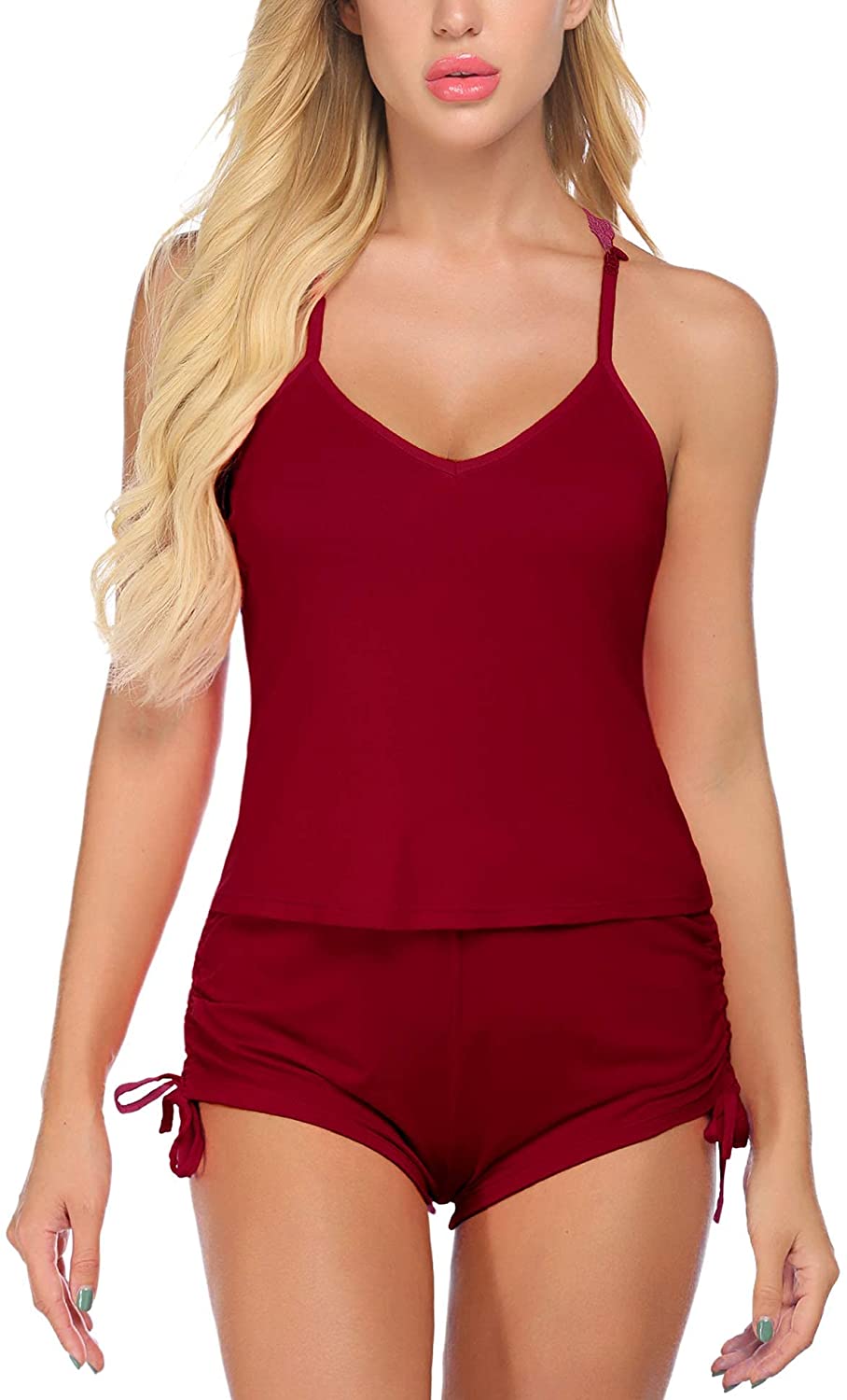 Price:$14.99 Pajamas Set Womens Sleepwear Sexy Lingerie Nightwear Cami PJS Set with Shorts at Amazon Women’s Clothing store