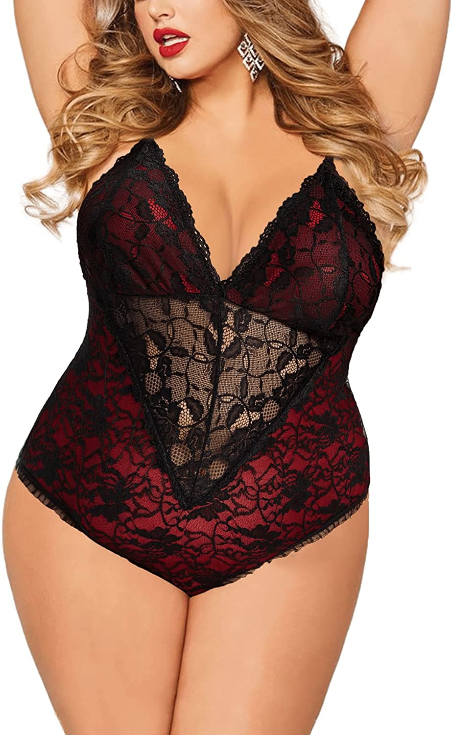 Price:$13.88 Size Teddy Lingerie Set for Women Sexy Classic Allover Floral Contrast Lace Bodysuit One-piece Nightgown Outfits at Amazon Women’s Clothing store