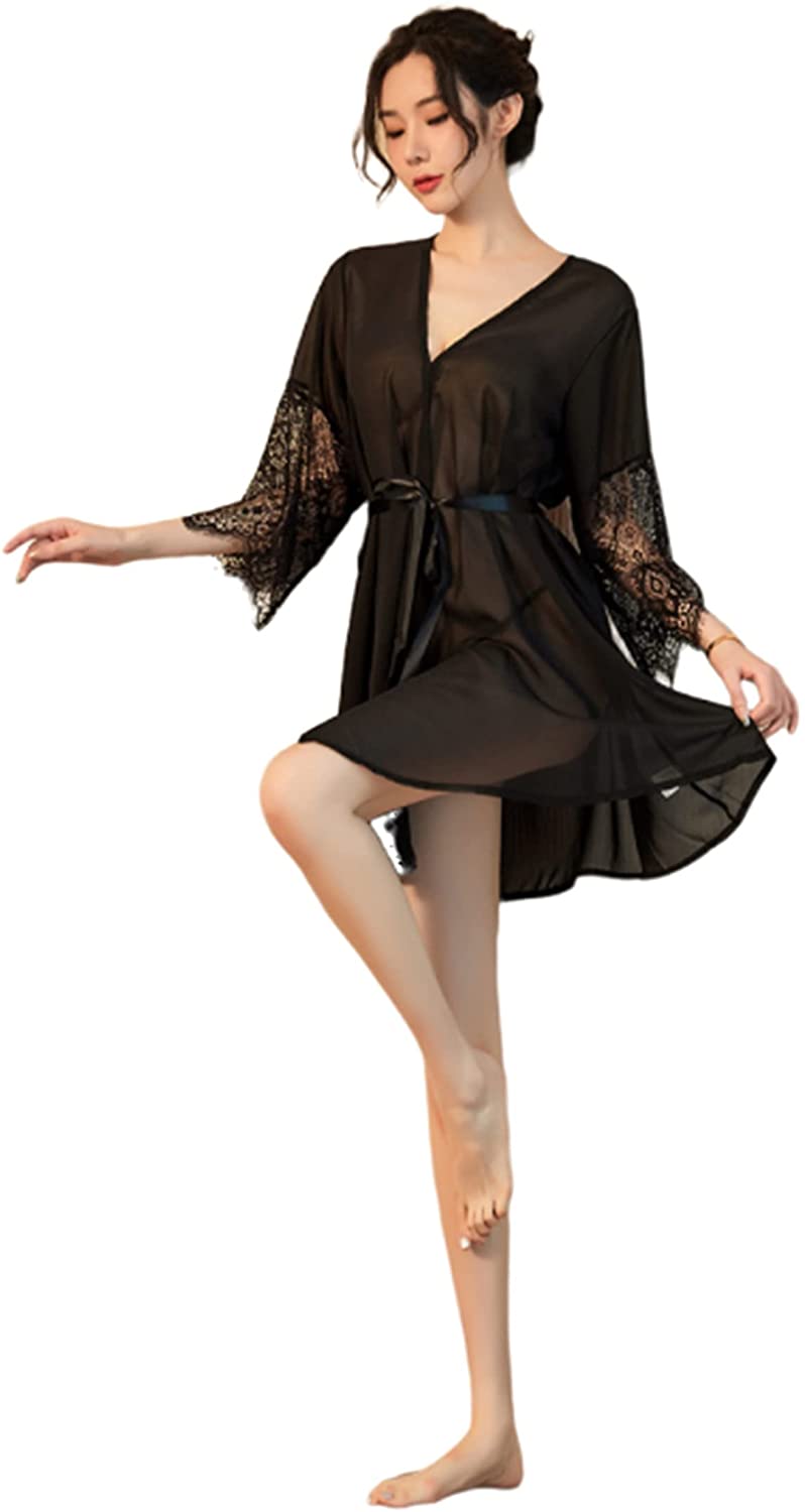 Price:$19.50 Sexy Lingerie Black Nightdress Women Nightgown Babydoll Transparent Nightgown Temptation Boudoir Set Lace Bathrobe Kimono Wetlook Club Suit with Thong 2PCS, One Size, (Lanke-NL-04) at Amazon Women’s Clothing store