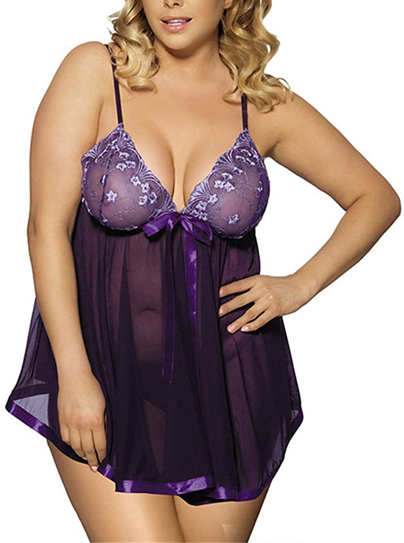Price:$9.99 Women's Plus Size Strap Lace Babydoll Sexy Sequin Lingerie Set Nightwear, Purple, X-Large at Amazon Women’s Clothing store