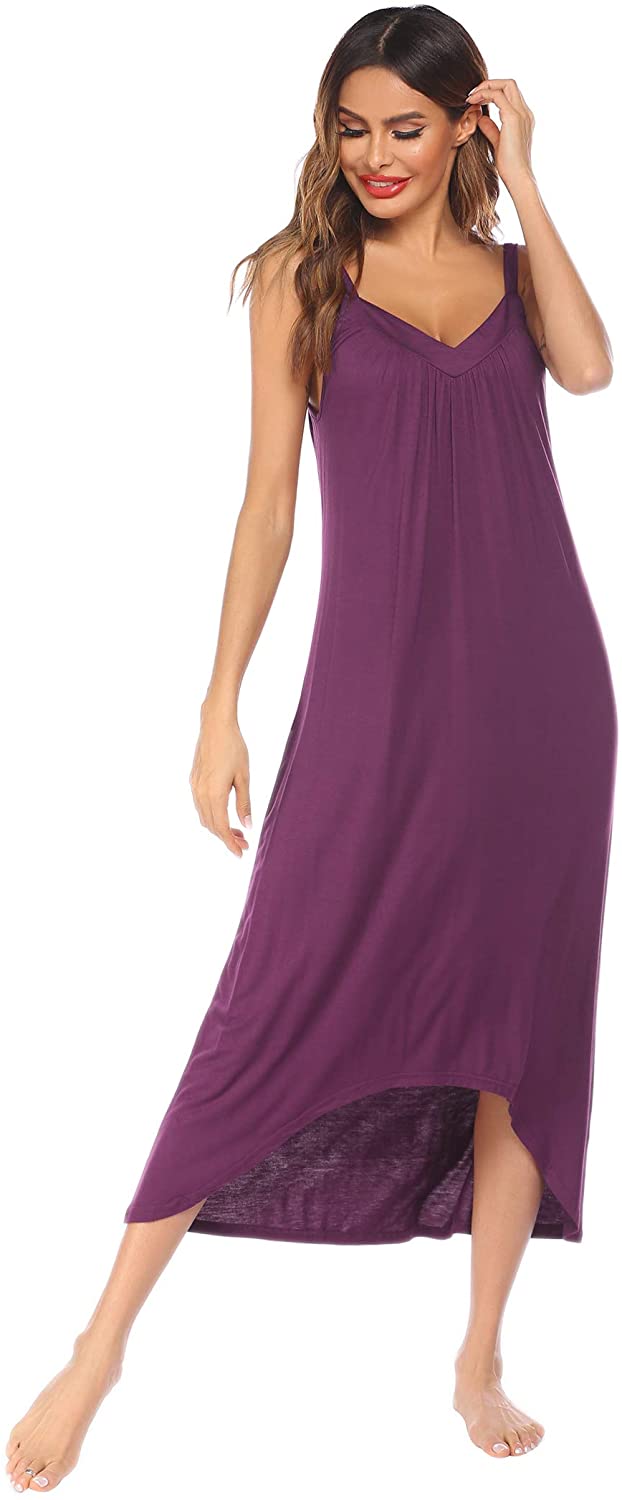 Price:$18.99 Long Nightgown Sleeveless Sleepwear V Neck Sleep Dress Wide Strap Sleep Shirt Cherry Red at Amazon Women’s Clothing store