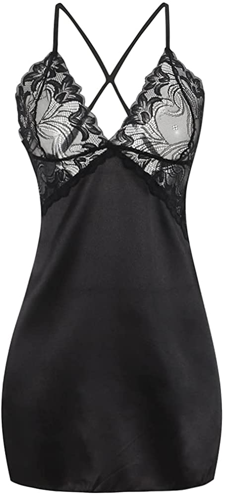 Price:$9.98 Women Lingerie Nightwear Sexy V Neck Chemise Lace Strap Babydoll Sleepwear at Amazon Women’s Clothing store