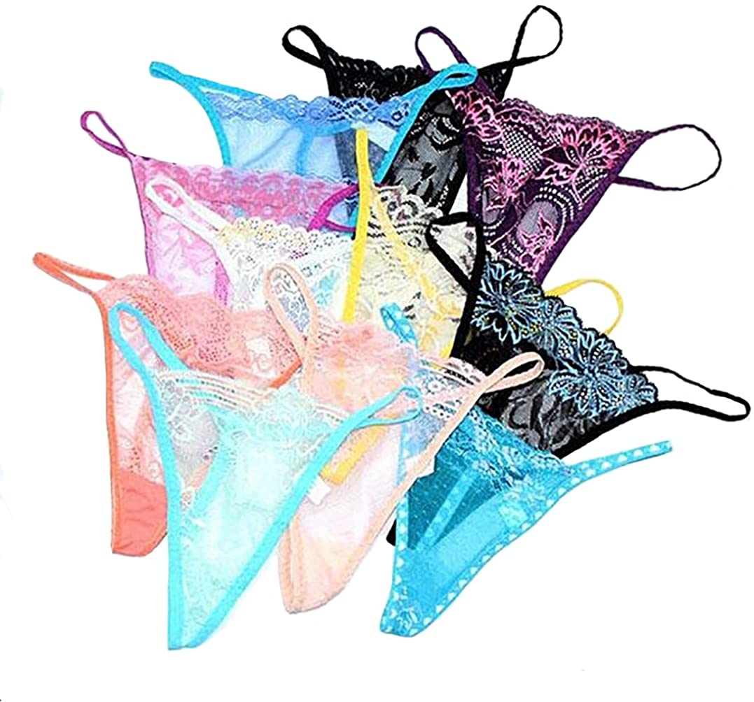 Price:$14.99 Pack of 10 Lace G-string Sexy Lingerie T-back Thongs Panties Assorted Color, (Multicolored), Medium: Clothing, Shoes & Jewelry