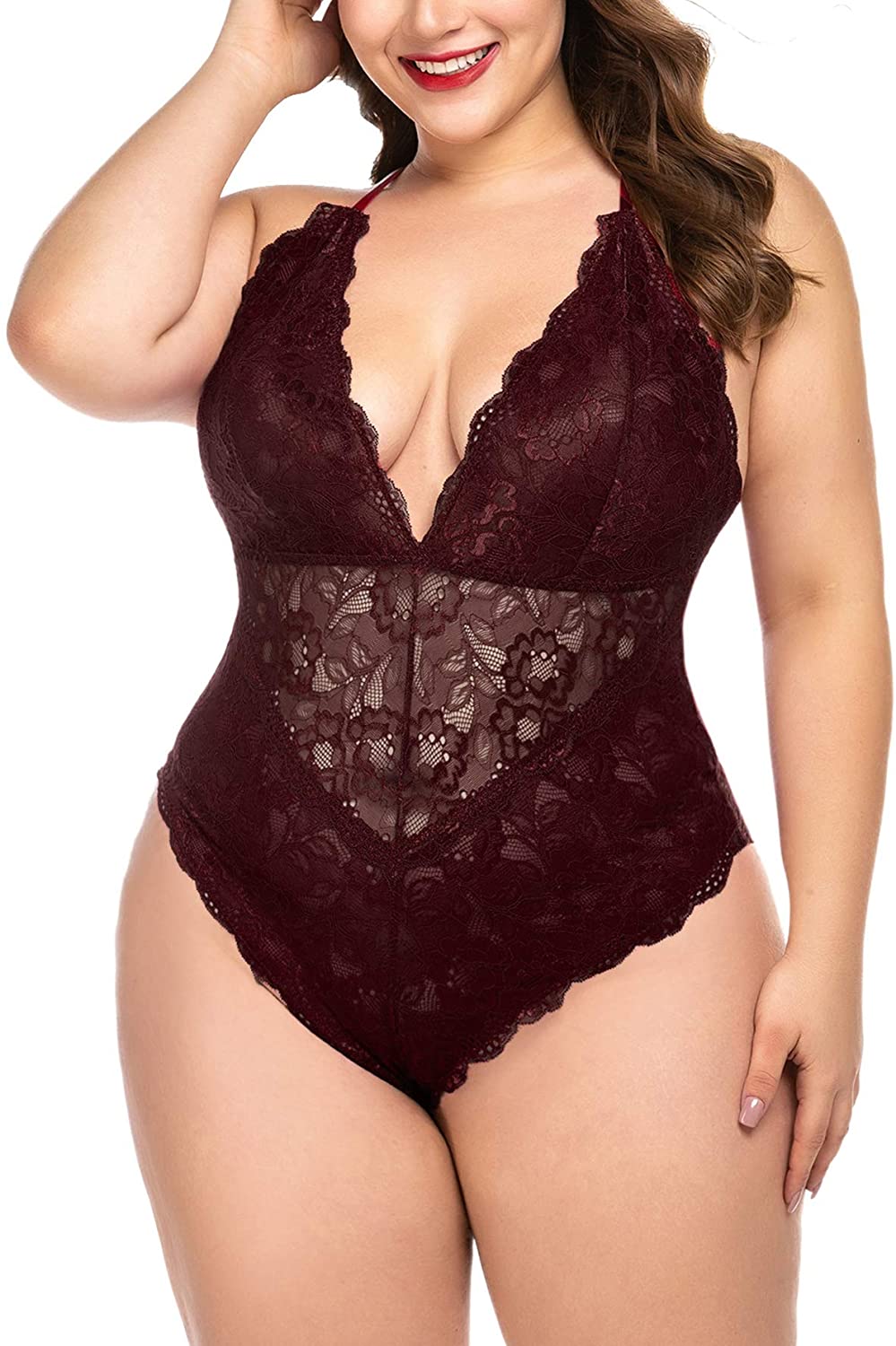 Price:$13.99 Lingerie for Women Plus Size Lace Teddy Lingerie Bodysuit One Piece Babydoll at Amazon Women’s Clothing store