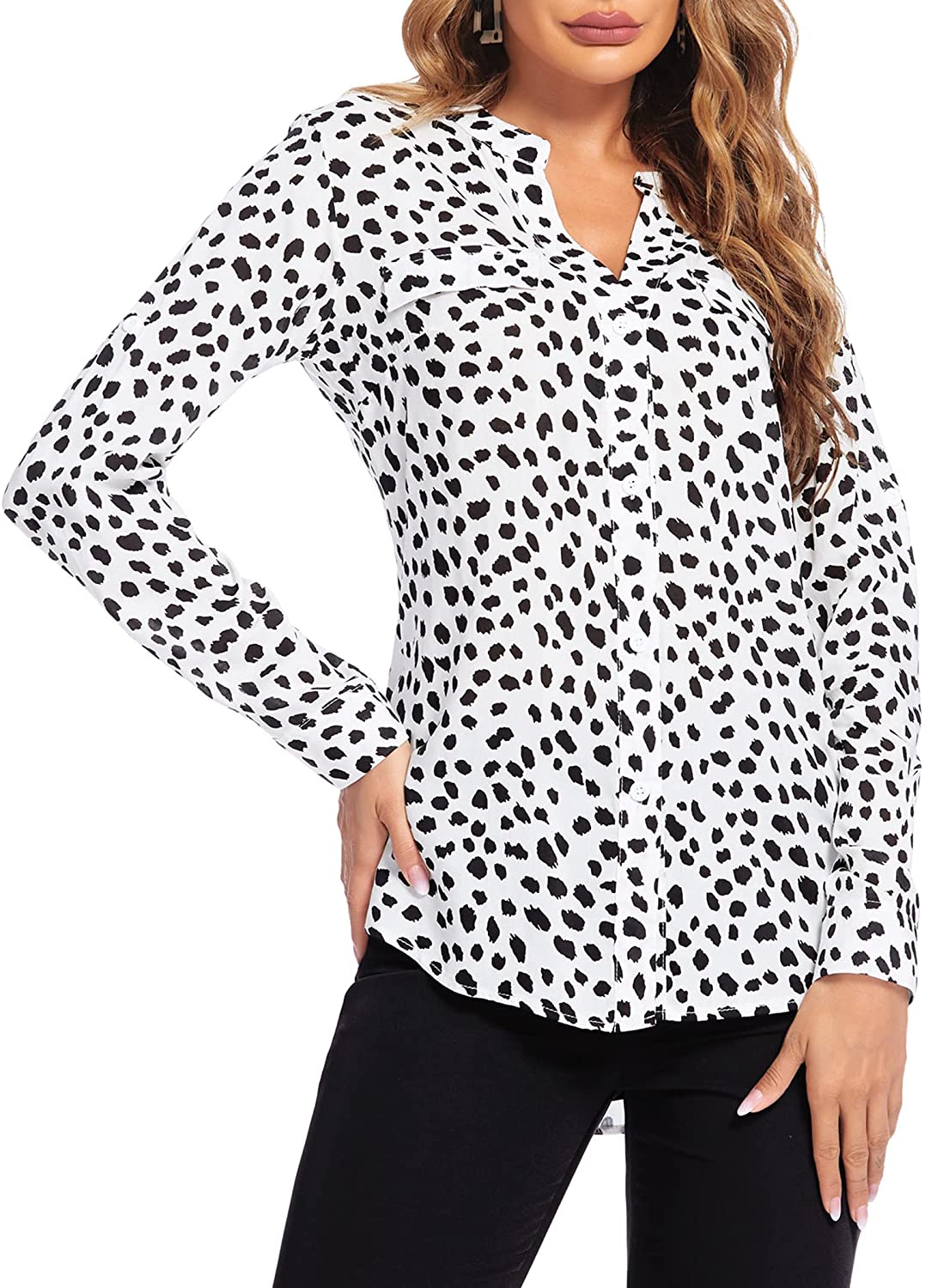 Price:$26.89 Women Long Sleeve Tunic Tops Button Down Chiffon Shirts Floral Printed/Solid Henley V Neck Blouses at Amazon Women’s Clothing store