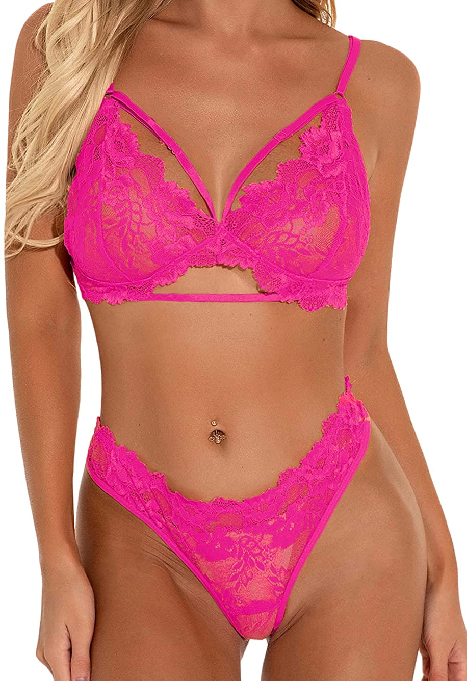Price:$15.99 Sexy Lingerie for Women,Floral Lace Lingerie Set,Two Piece Sheer Matching Bra and Panty Set Valentine: Clothing, Shoes & Jewelry