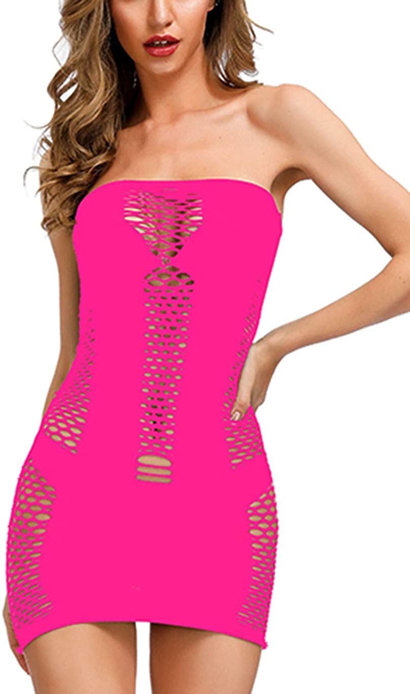 Price:$6.99 Sexy Chemise Sleepwear Lingerie Nighties Fishnet Mini Dress Skirts for Women One Size (Rose Red) at Amazon Women’s Clothing store