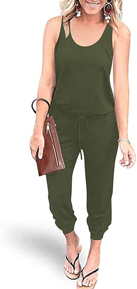 Price:$22.99 Women's Summer Sleeveless Tank Jumpsuits Elastic Waist Beam Foot Casual Rompers with Pockets : Clothing, Shoes & Jewelry