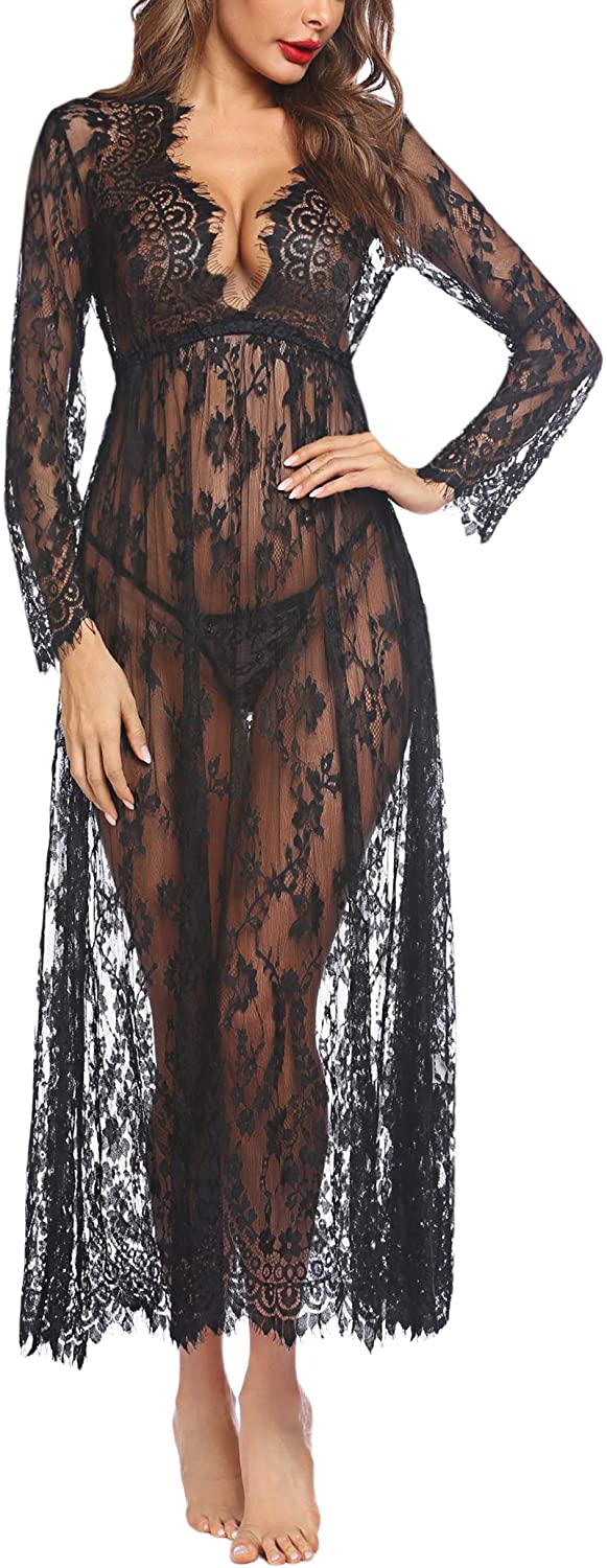 Price:$19.59 Lingerie for Women Sexy Long Lace Lingerie Kimono Robe Babydoll Nightgown Mesh Nightdress: Clothing, Shoes & Jewelry