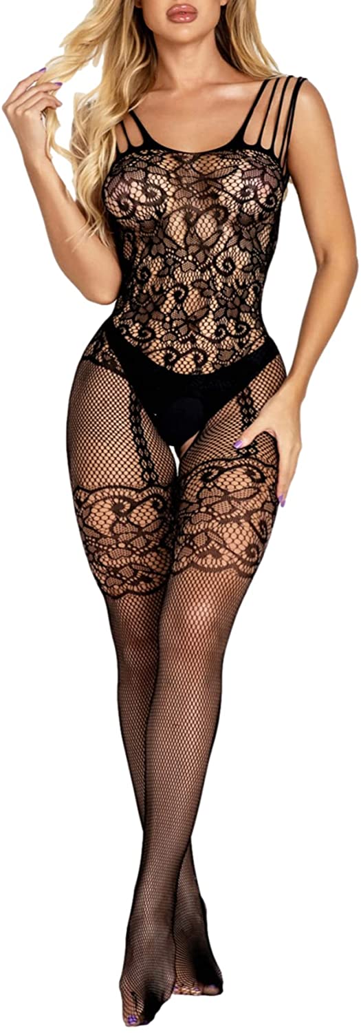 Price:$14.99 Women's Spaghetti Strap Lace Stockings Sexy Lingerie Bodysuit Babydoll Black One Size at Amazon Women’s Clothing store