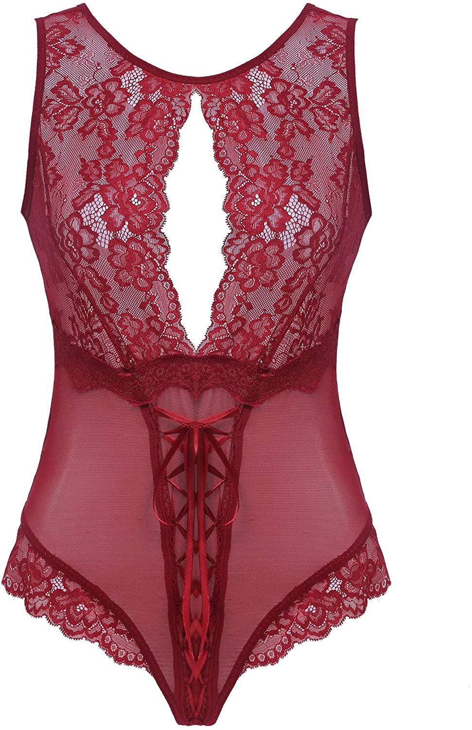 Price:$16.99 Womens Cutout Lace Thong Teddy Lingerie Mesh Bodysuit at Amazon Women’s Clothing store