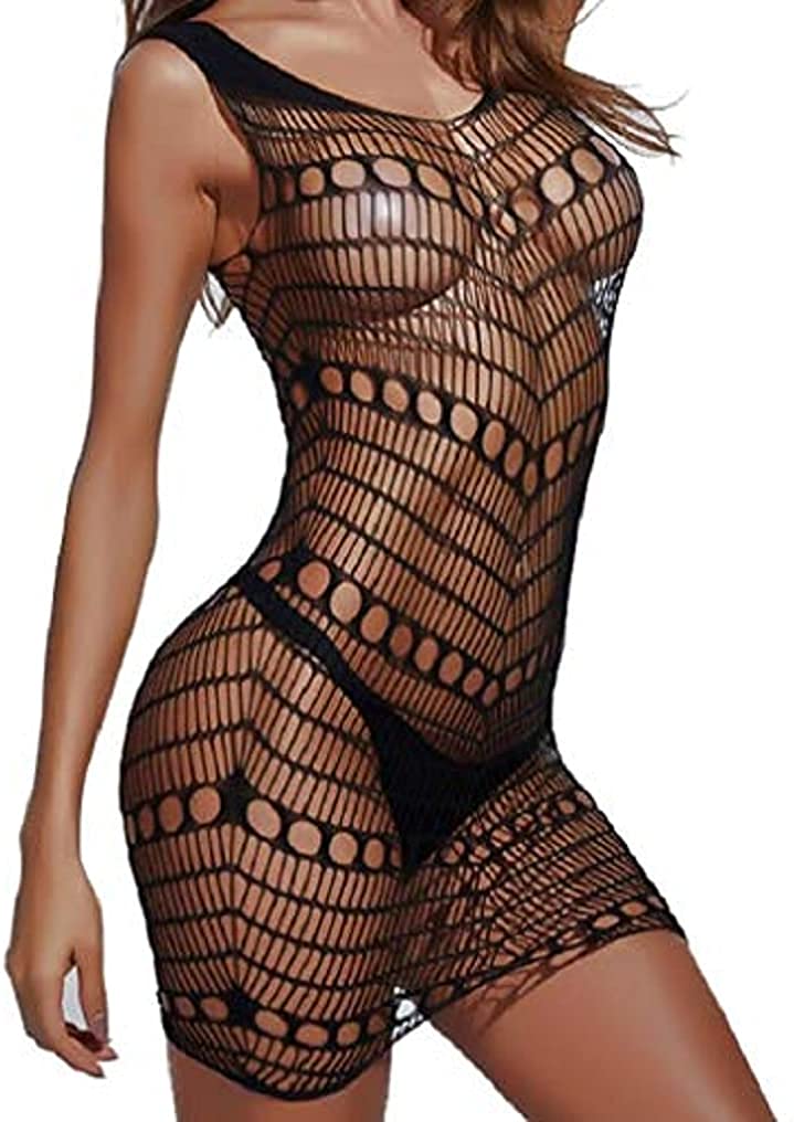 Price:$8.99 Lingerie for Women Fishnet Halter Chemise Deep V Hot Mesh Mini Dress Bodysuit Plus Size Babydoll (black2) at Amazon Women’s Clothing store