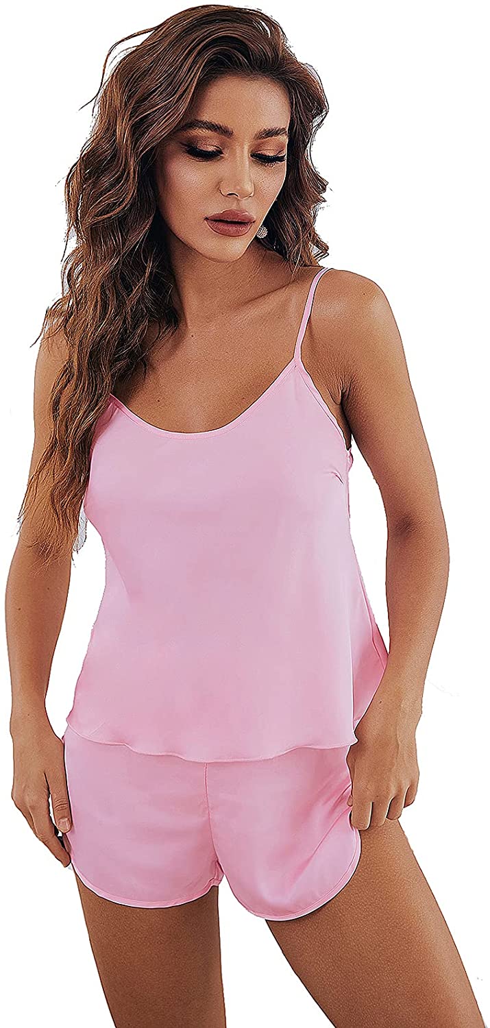 Price:$9.99 2 piece outfits for women Sleepwear Nightwear Womens Sexy Lingerie Satin Cami Silk Shorts Sleeve Set at Amazon Women’s Clothing store