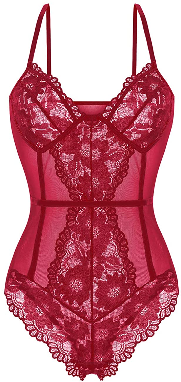 Price:$15.99 Lingerie Snap Crotch One Piece Lace Teddy Bodysuit Babydoll Chemise Sleepwear at Amazon Women’s Clothing store