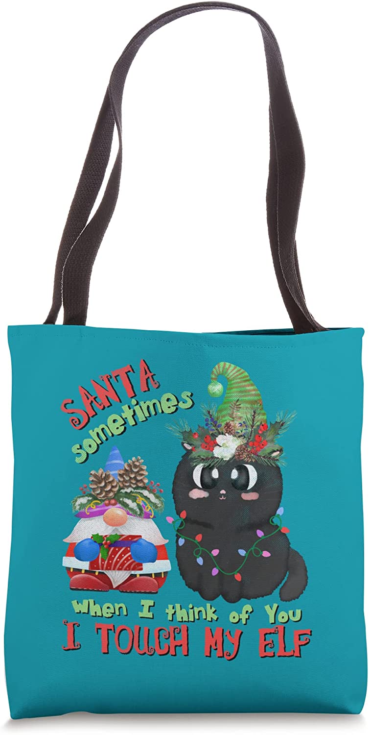 Price:$19.99 Black-Cat Kitten Pun Meowy Catmas Santa Touch-My-Elf Tote Bag : Clothing, Shoes & Jewelry