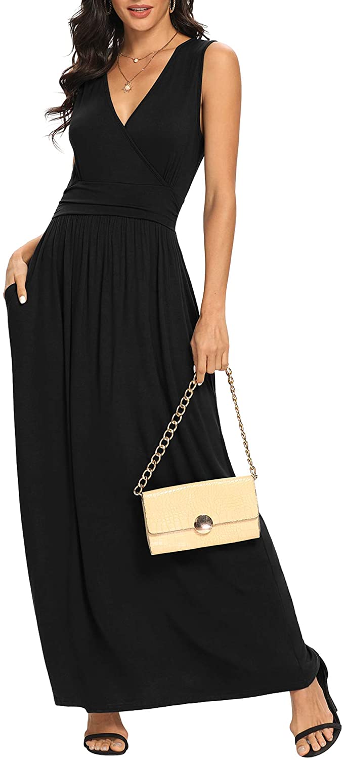 Price:$25.99 Women Sleeveless Deep V Neck Loose Plain Long Maxi Casual Dress at Amazon Women’s Clothing store