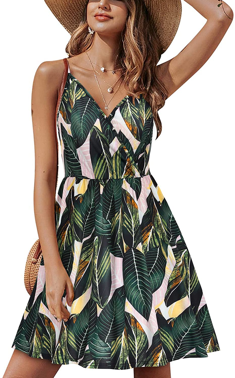 Price:$17.99 Women's V Neck Floral Spaghetti Strap Summer Casual Swing Dress with Pocket at Amazon Women’s Clothing store