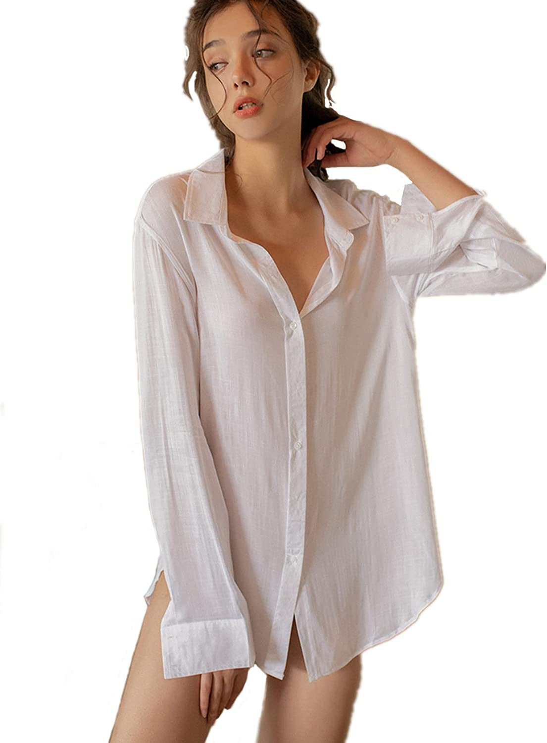 Price:$18.99 YOUTH Button Down Sleep Shirts for Women Soft Boyfriend Sleepwear Long Sleeves Lingerie Nightshirts at Amazon Women’s Clothing store
