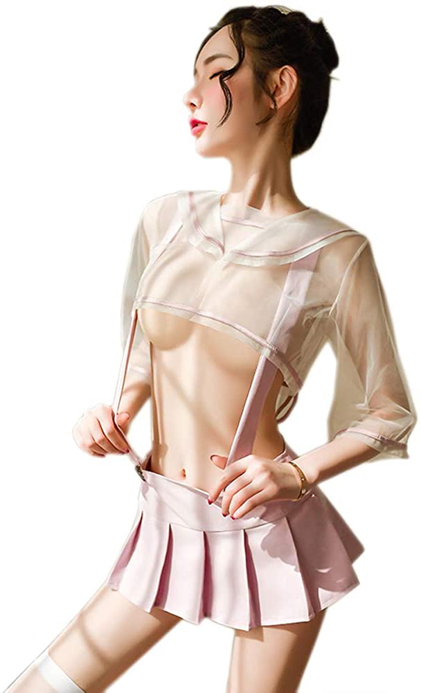 Price:$15.99 Lingerie Cosplay Uniform Rabbit Ears Sailor Suit Mesh College Style Pleated Skirt Student Suit (Dark Pink): Clothing, Shoes & Jewelry